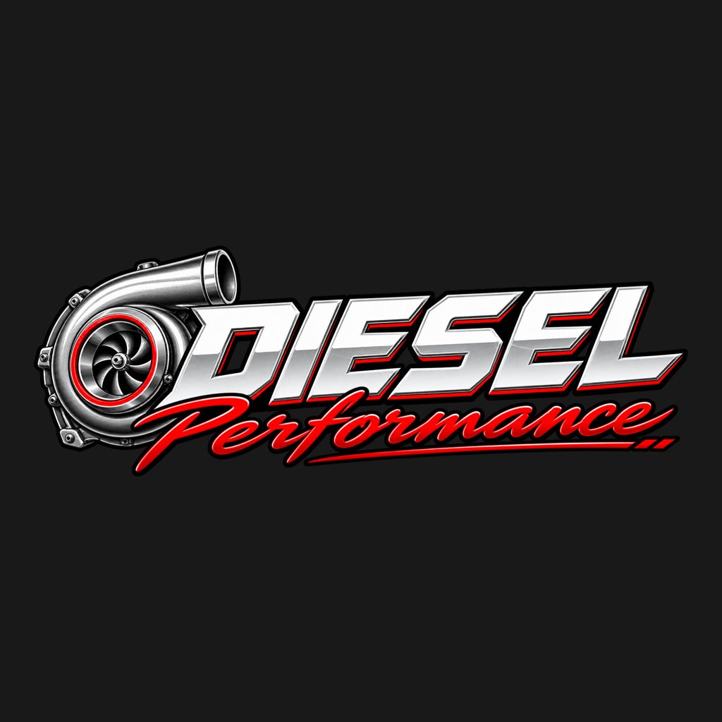 Дизайн на стикер DIESEL Performance със сребристобял надпис, червен Performance и турбина