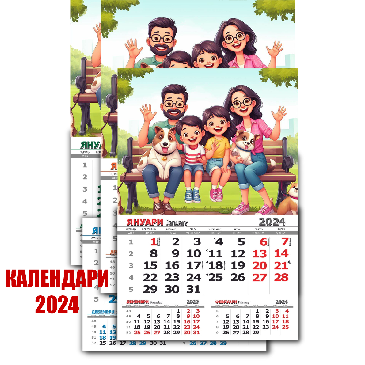 Календар със снимка - Едносекционен