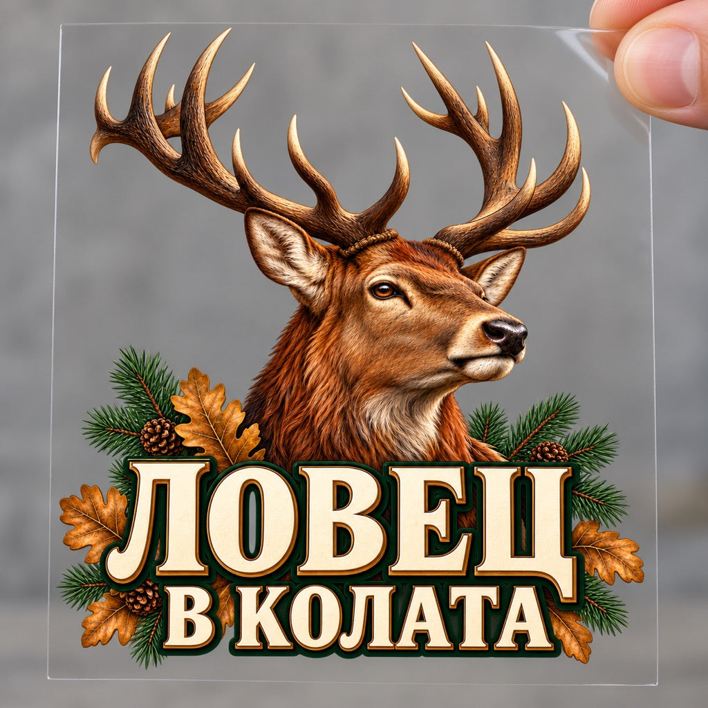 Ловец в колата - стикер върху прозрачно транспортно фолио