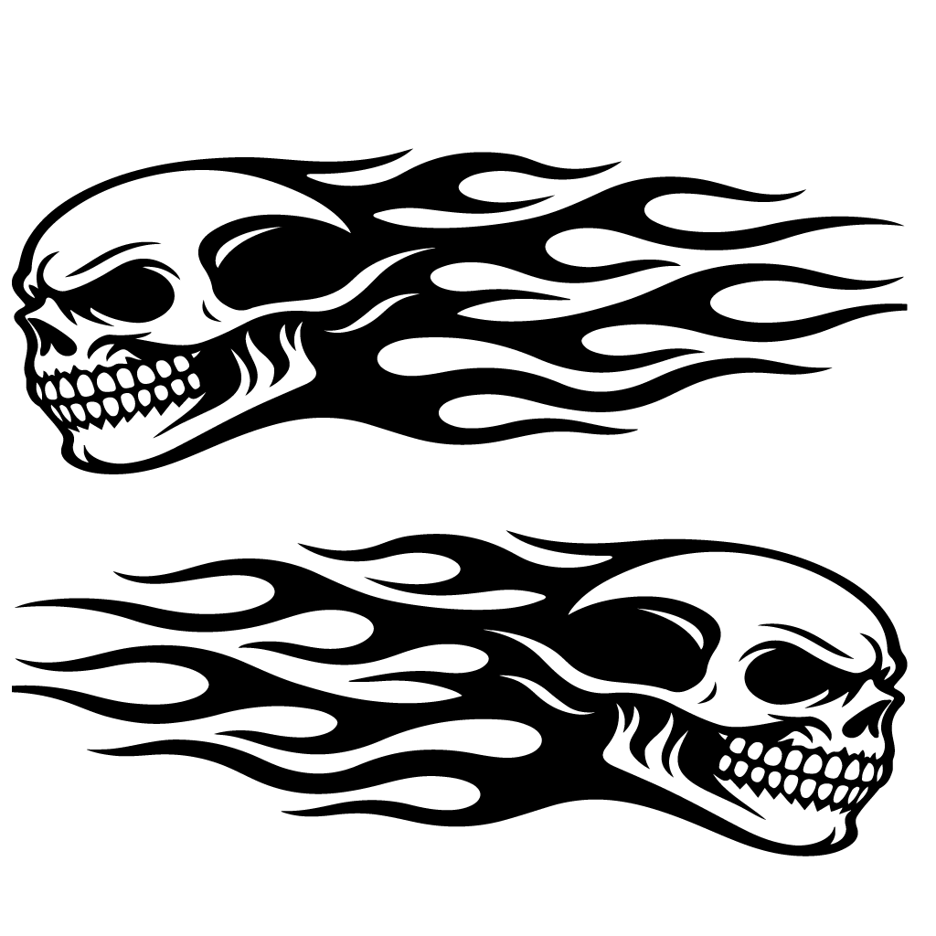 Стикер за автомобил - Flaming Skull (комплект 2бр.)