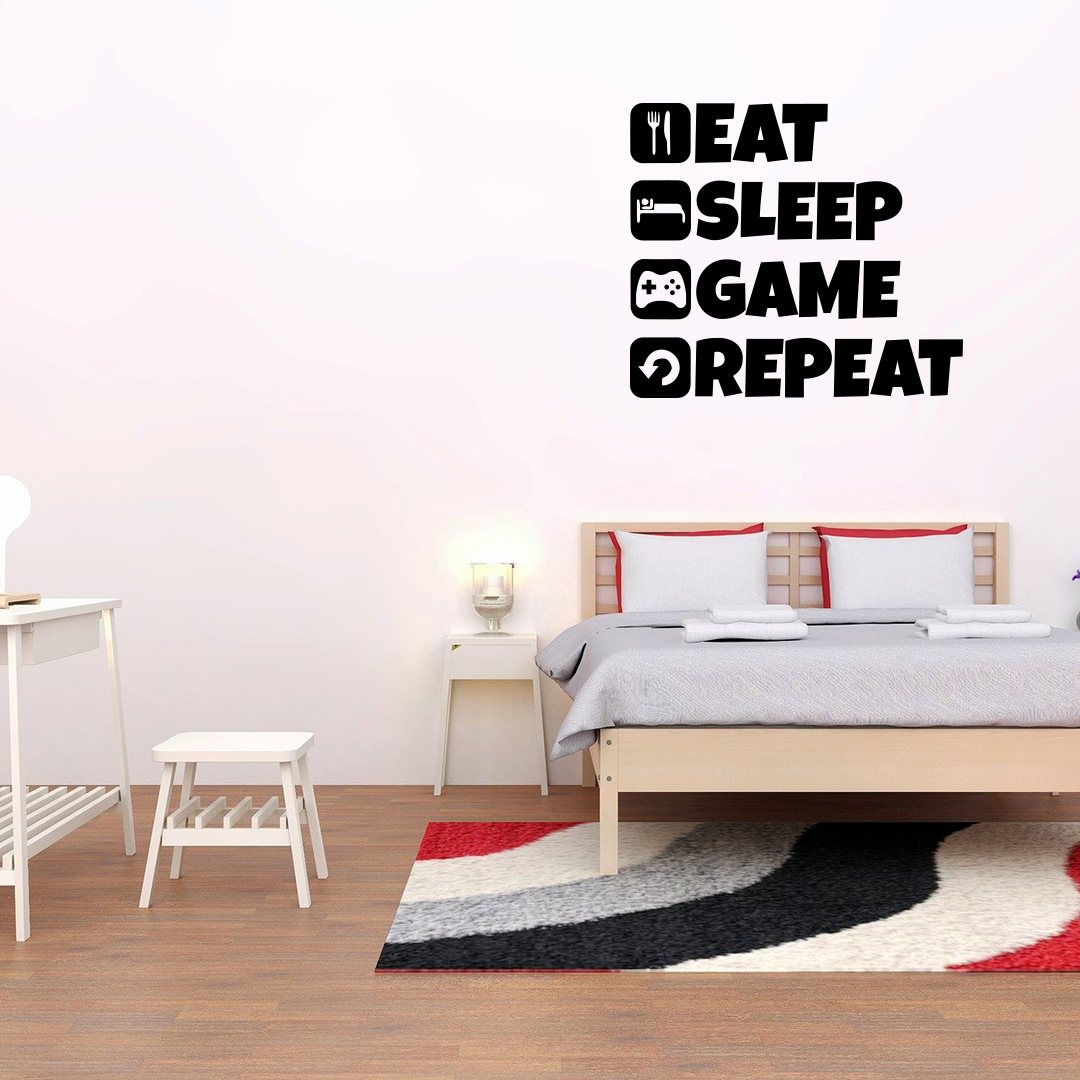 Стикер за стена - Eat Sleep Game Repeat1