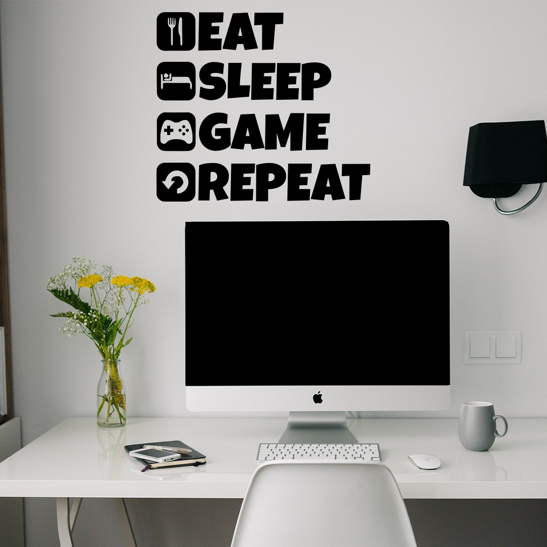 Стикер за стена - Eat Sleep Game Repeat