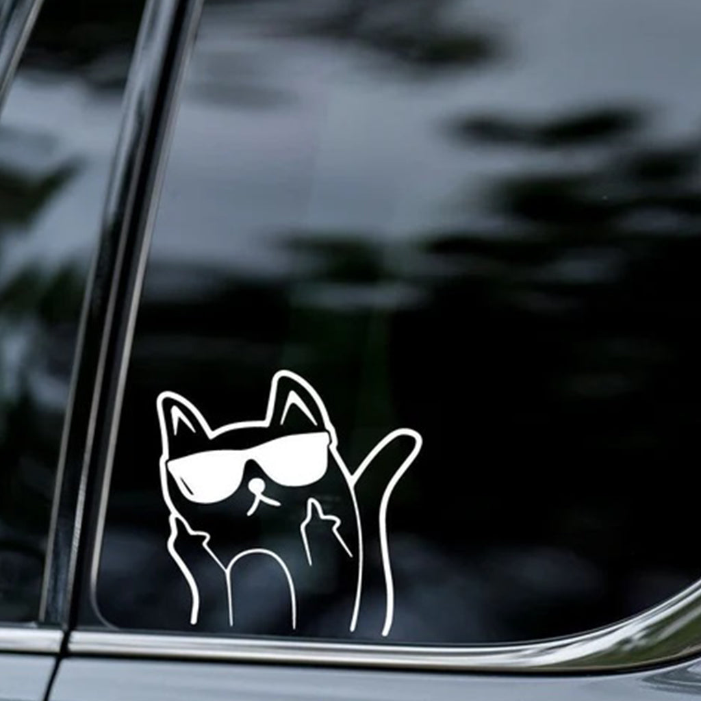 стикер за кола фолио f you cat котка среден пръст стъкло