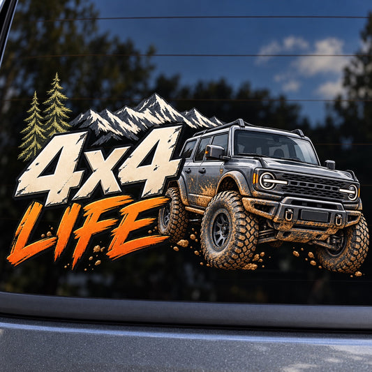 4x4 LIFE - близка визуализация на офроуд стикера върху автомобилно стъкло