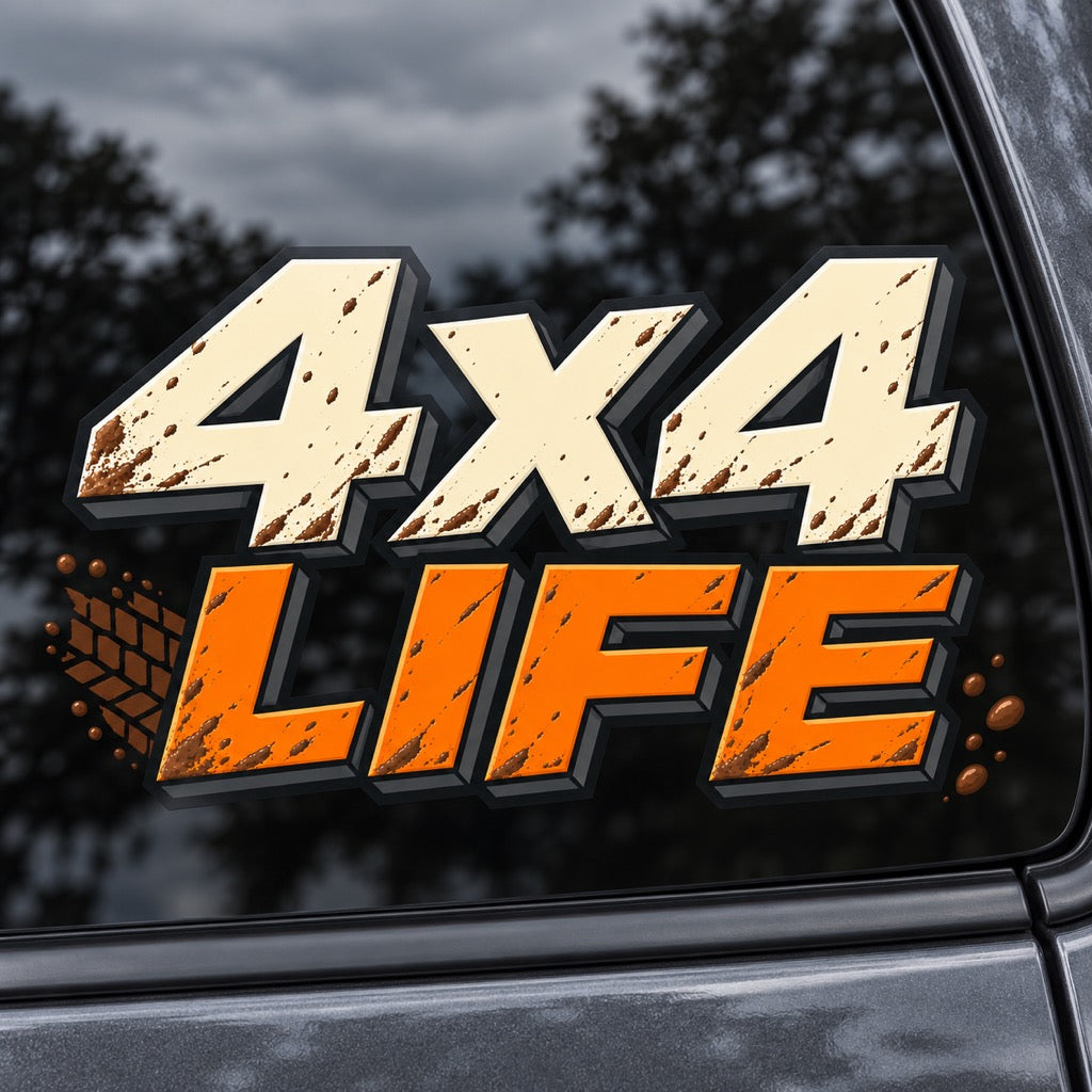 4x4 LIFE надпис - цветен стикер върху автомобилно стъкло