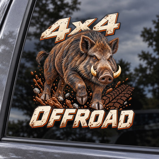 4x4 OFFROAD с глиган - цветен стикер върху автомобилно стъкло