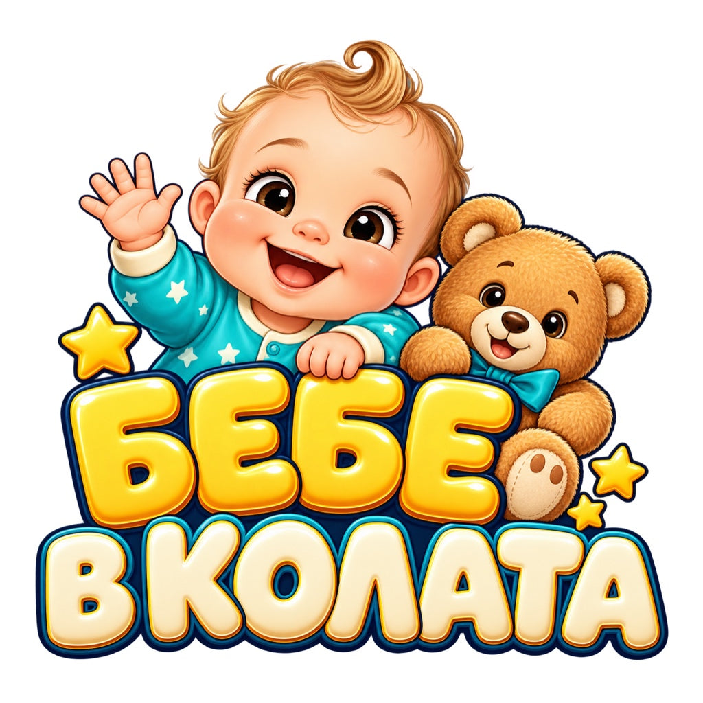 Бебе в колата - Малкият пътешественик, пълноцветен дизайн с бебе и мече