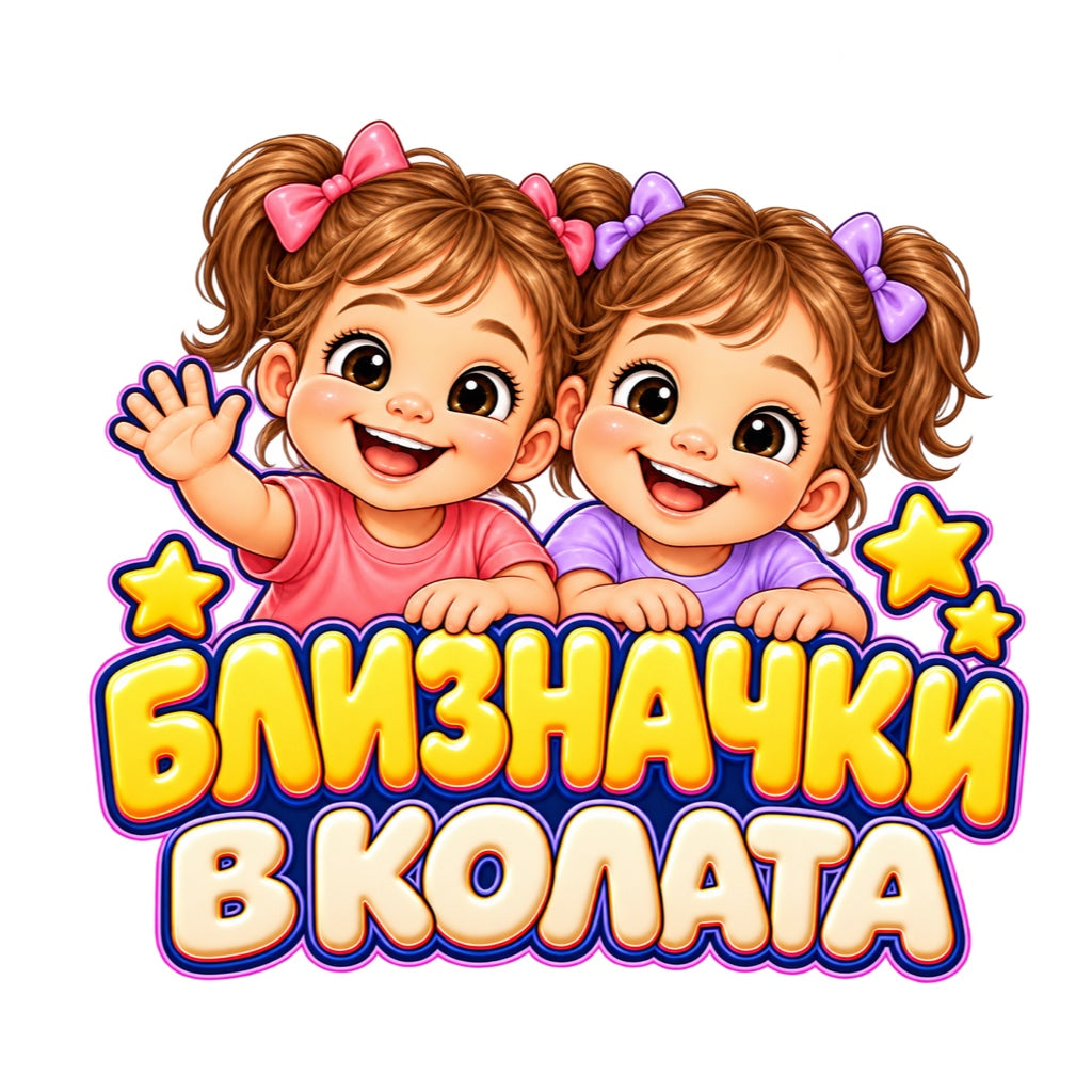 Близначки в колата - Две момичета, пълноцветен дизайн