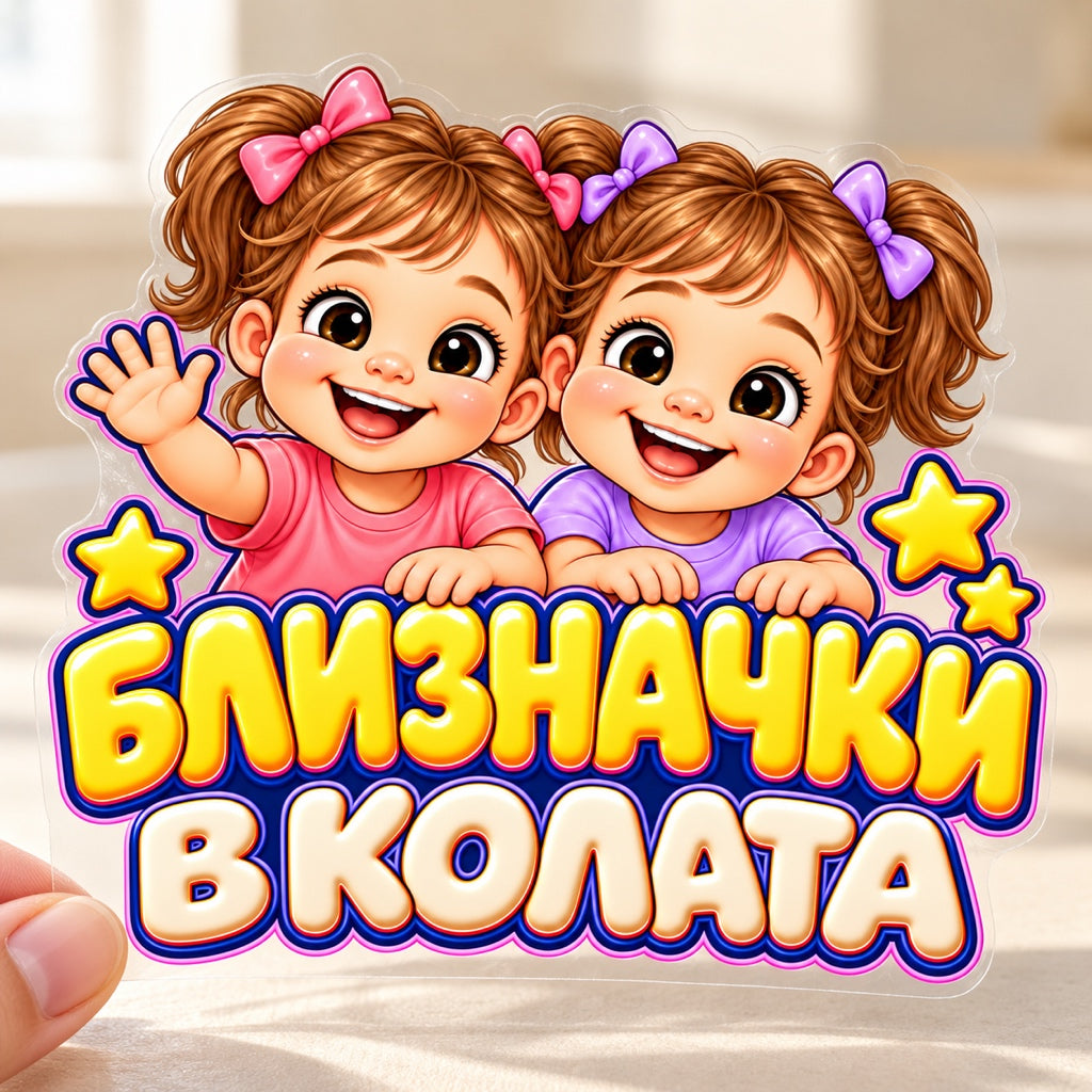 Близначки в колата - Две момичета, визуализация на транспортно фолио
