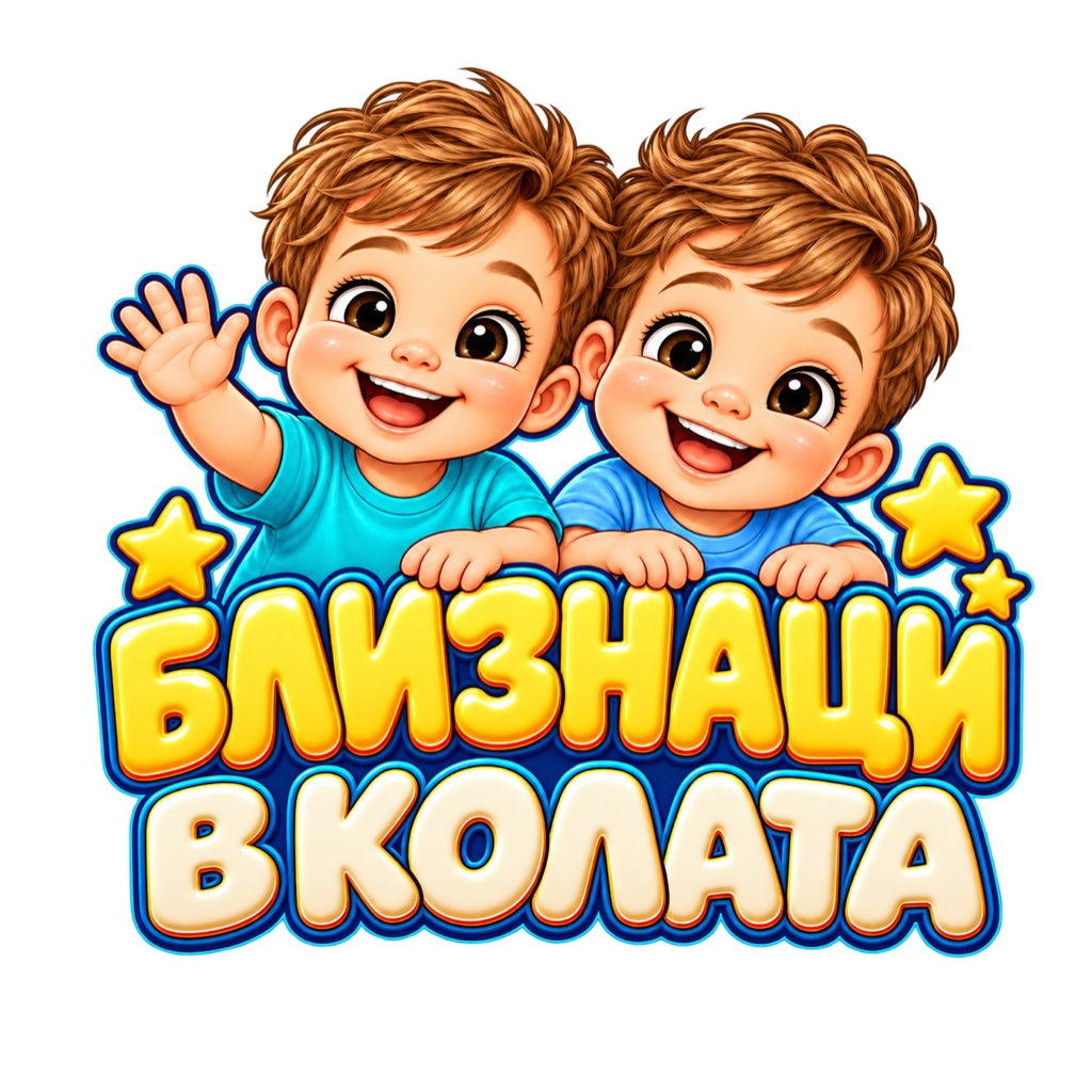 Близнаци в колата - Две момчета, пълноцветен дизайн