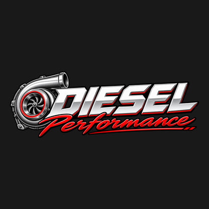 Дизайн на стикер DIESEL Performance със сребристобял надпис, червен Performance и турбина