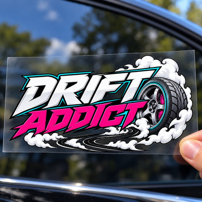DRIFT ADDICT - стикер върху прозрачно транспортно фолио