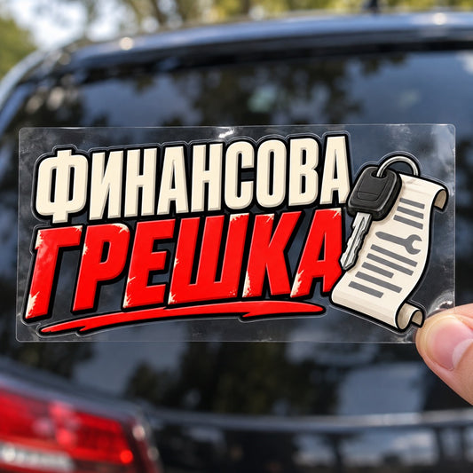Финансова грешка - стикер върху прозрачно транспортно фолио