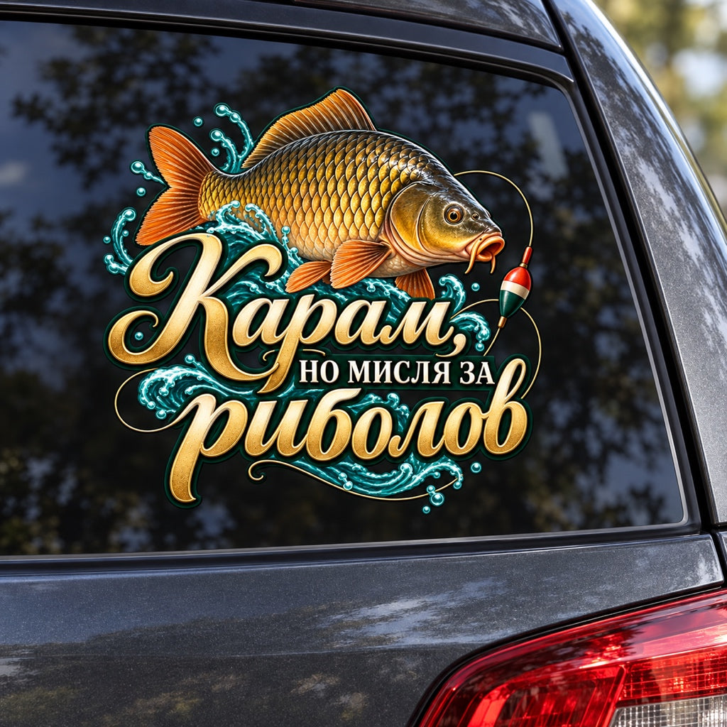 Карам, но мисля за риболов - визуализация на стикера върху автомобилно стъкло