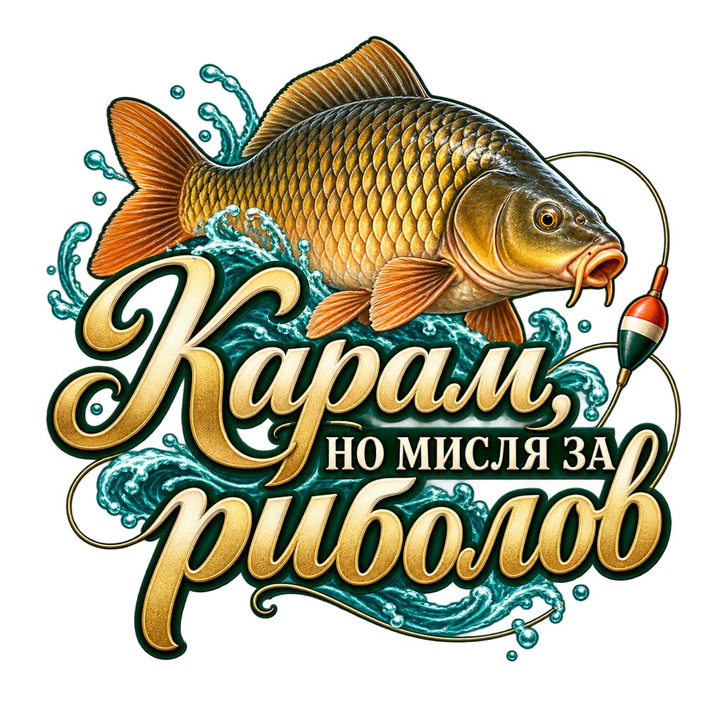 Карам, но мисля за риболов - пълноцветен дизайн с шаран и плувка без фон