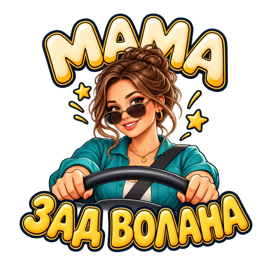Стикер МАМА ЗАД ВОЛАНА - цветен дизайн