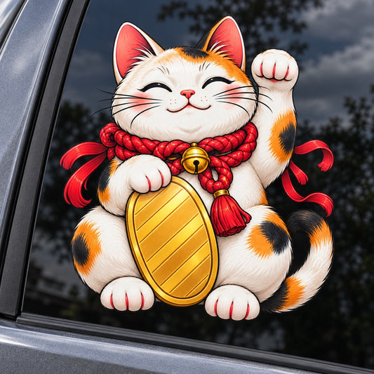 Maneki Neko - цветен стикер върху автомобилно стъкло