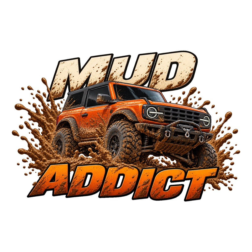 MUD ADDICT - оранжев 4x4 сред кални пръски с едър надпис