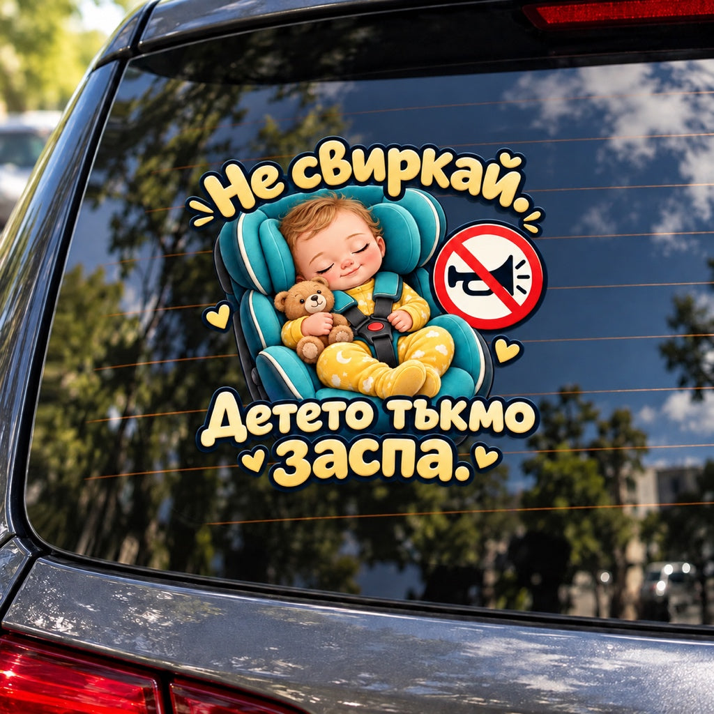 Не свиркай. Детето тъкмо заспа. - визуализация върху автомобил