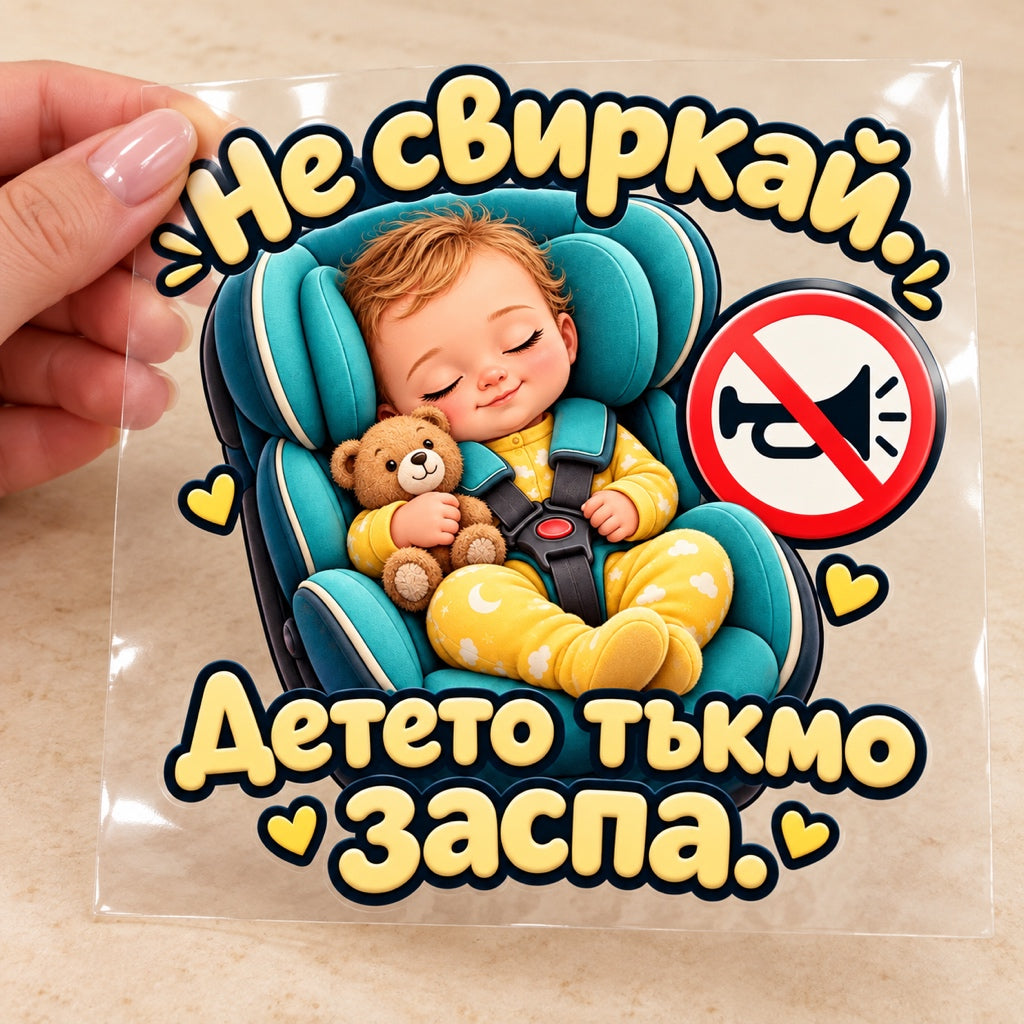 Не свиркай. Детето тъкмо заспа. - визуализация с транспортно фолио