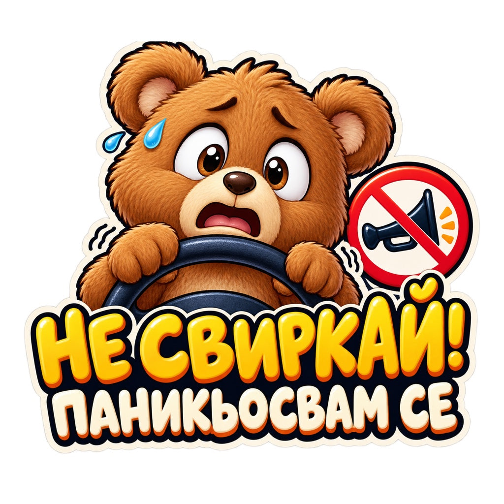 Пълноцветен стикер Не свиркай! Паникьосвам се с паникьосано мече