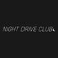 Night Drive Club - бял надпис и светлосив полумесец, тъмният фон е само за визуализация