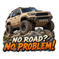 Пълноцветен OFFROAD стикер No Road? No Problem! с реалистичен 4x4 върху скали