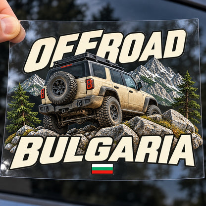 OFFROAD BULGARIA - стикер с прозрачно транспортно фолио, държано с ръка