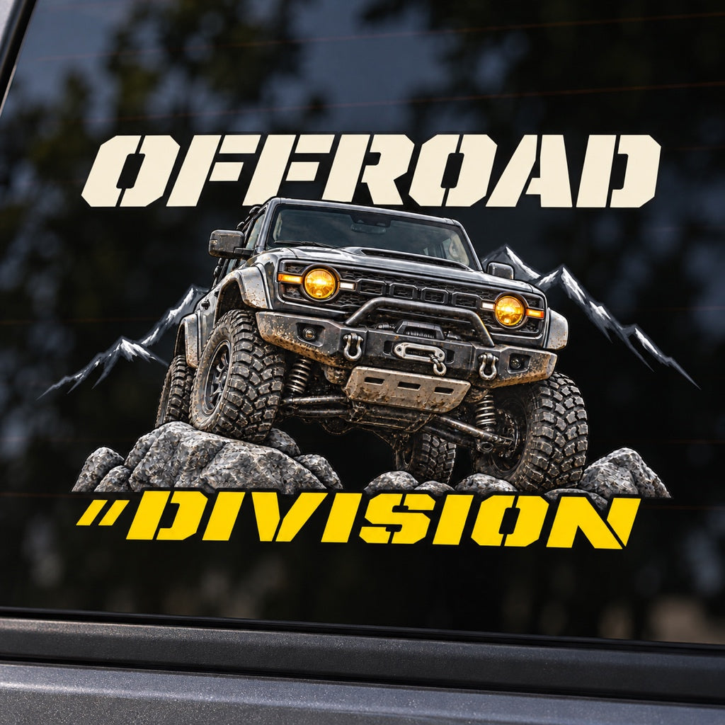 OFFROAD DIVISION - близка визуализация на стикера върху автомобилно стъкло