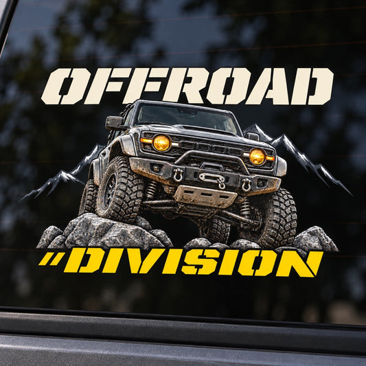 OFFROAD DIVISION - близка визуализация на стикера върху автомобилно стъкло