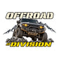 OFFROAD DIVISION - графитен 4x4 върху скали с кремав и жълт индустриален надпис
