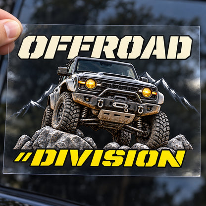 OFFROAD DIVISION - стикер с прозрачно транспортно фолио, държано с ръка