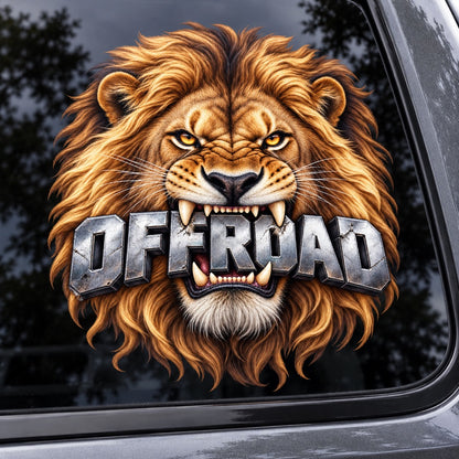 OFFROAD лъв - цветен стикер върху автомобилно стъкло