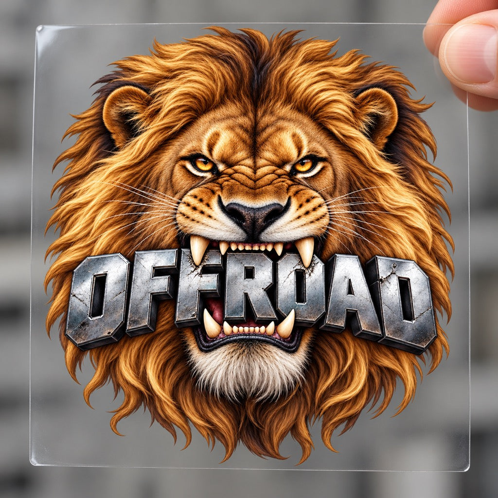 OFFROAD лъв - стикер върху прозрачно транспортно фолио