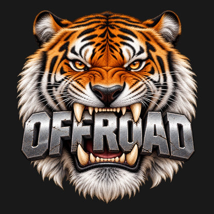 OFFROAD тигър - разярен тигър, захапал надпис със стоманен ефект