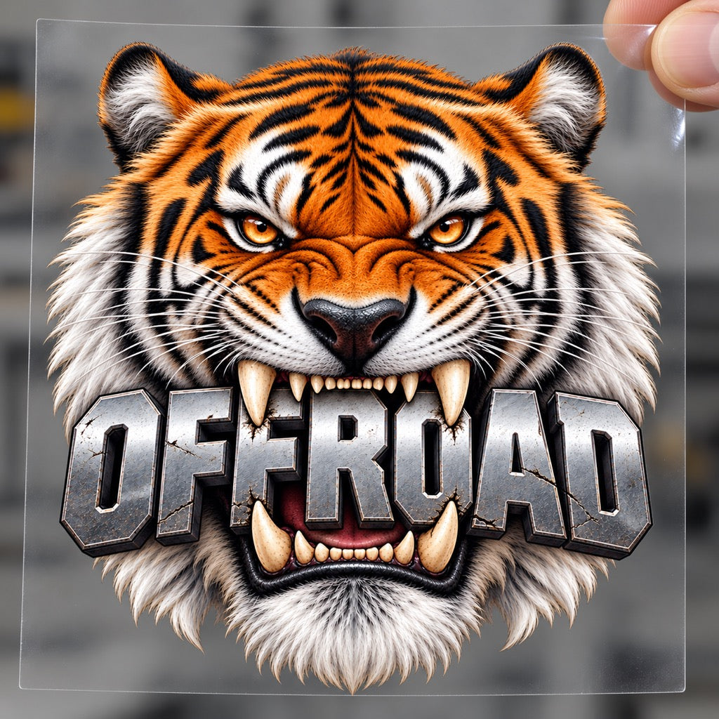 OFFROAD тигър - стикер върху прозрачно транспортно фолио