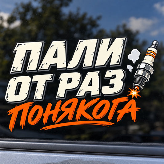 Пали от раз, понякога - близък кадър на стикера върху част от автомобилно стъкло