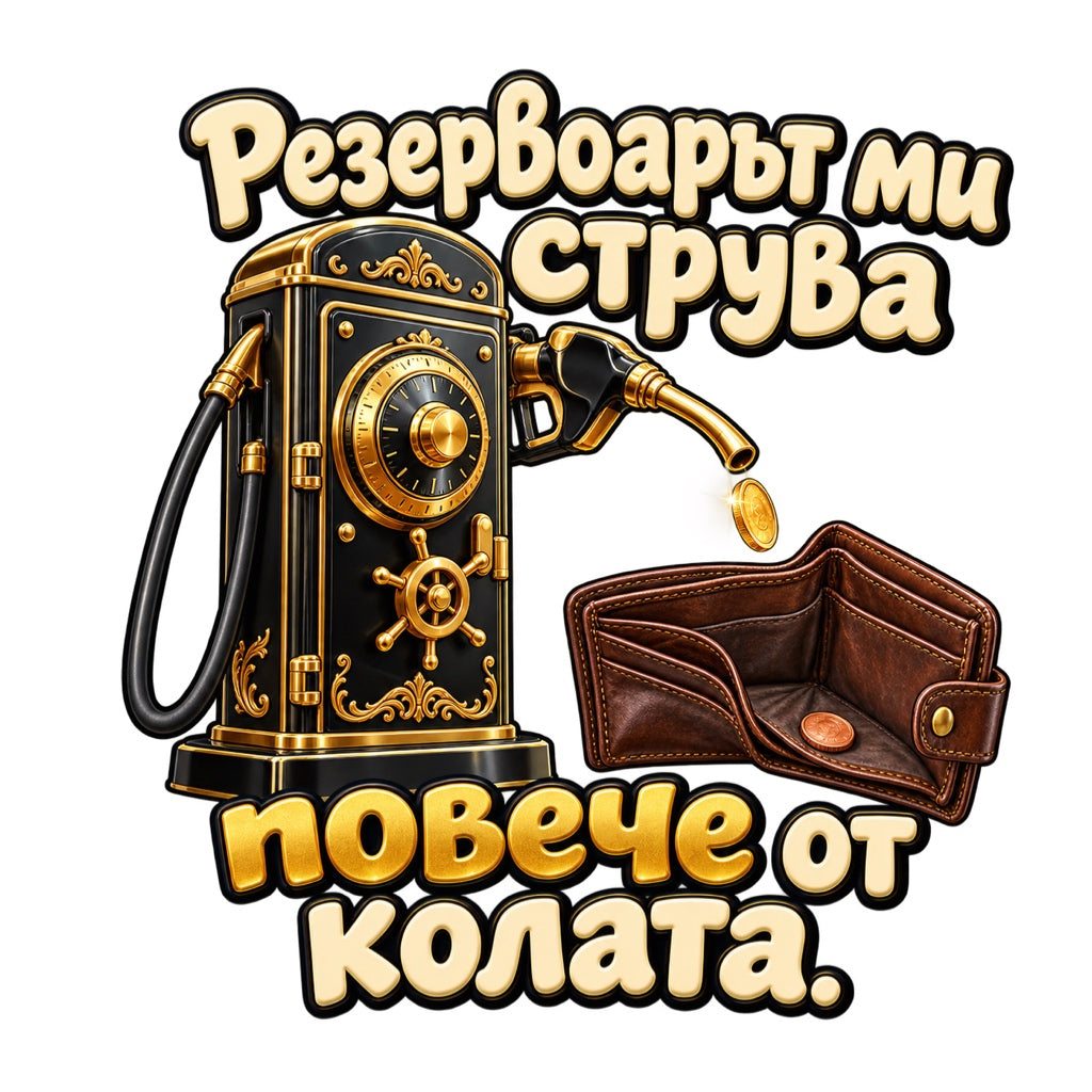 Резервоарът ми струва повече от колата. - дизайн на бял фон