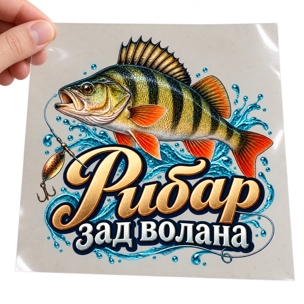 Рибар зад волана - визуализация върху транспортно фолио в ръка