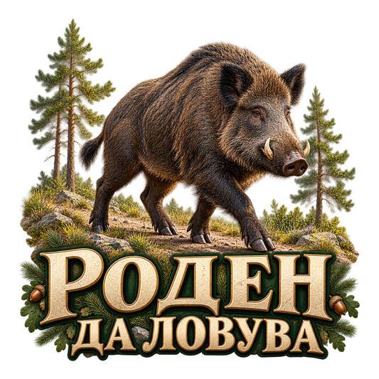 Пълноцветен стикер Роден да ловува с глиган в цял ръст на горска пътека