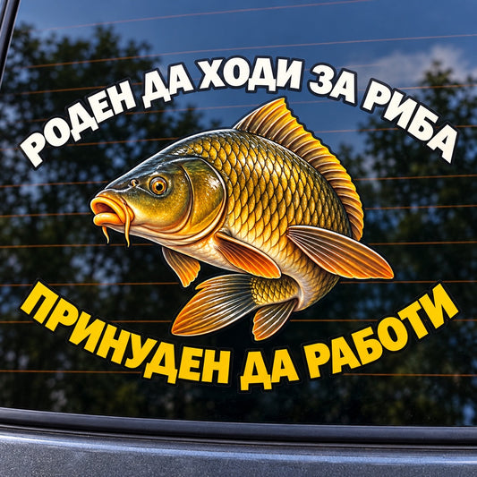 Роден да ходи за риба, принуден да работи - Класически цветен - близка визуализация върху стъкло