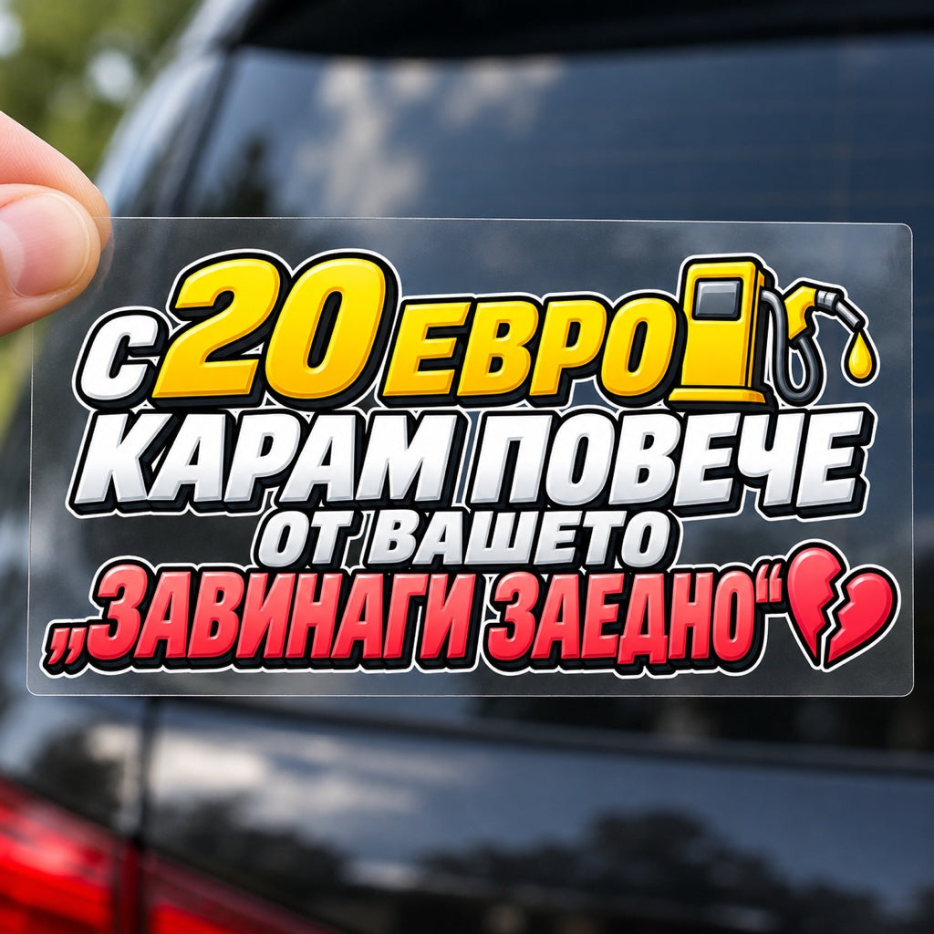 С 20 евро карам повече от вашето завинаги заедно - визуализация върху прозрачно транспортно фолио