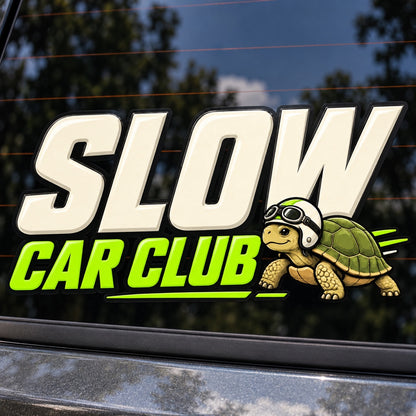 SLOW CAR CLUB - близка визуализация на стикера върху автомобилно стъкло