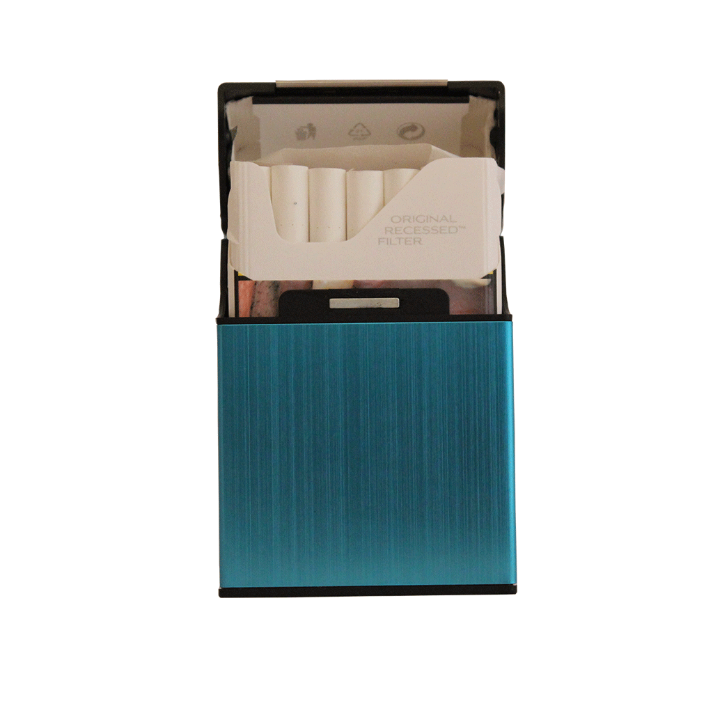 Алуминиева кутия за цигари - Светло синя - Откачен.Бе