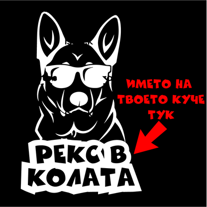 Стикер за кола - Куче в Колата с Име по Избор